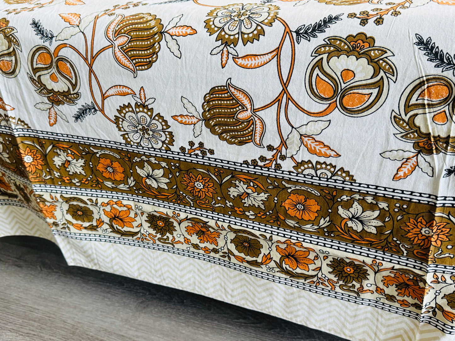 Hand-Block Printed Cotton Queen Bedsheet – Elephant Motif | Aayamora