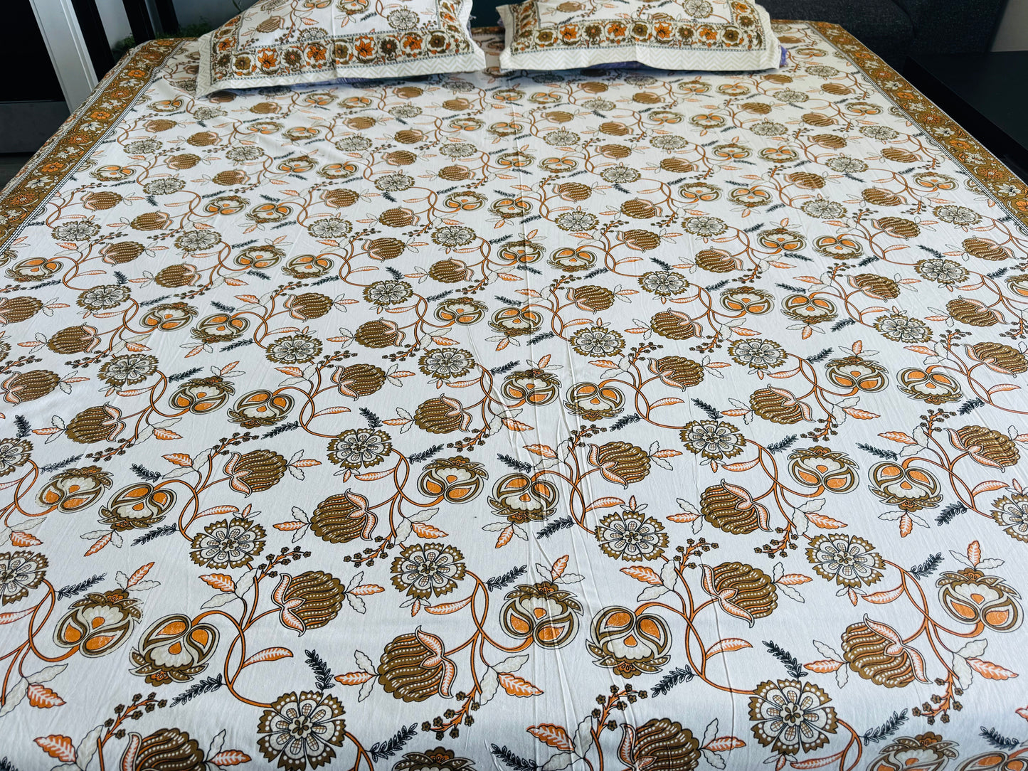 Hand-Block Printed Cotton Queen Bedsheet – Elephant Motif | Aayamora