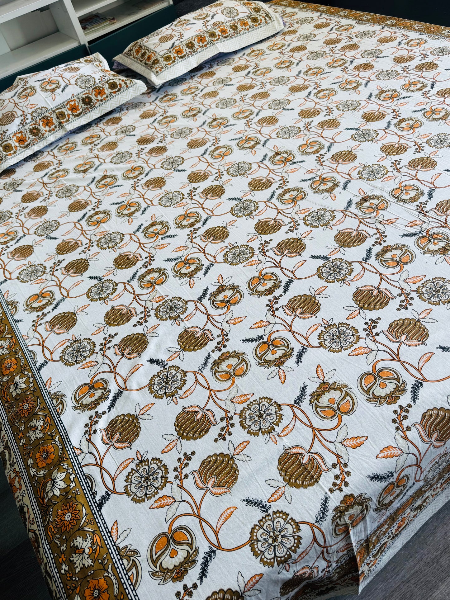 Hand-Block Printed Cotton Queen Bedsheet – Elephant Motif | Aayamora