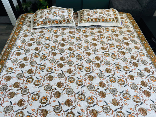 Hand-Block Printed Cotton Queen Bedsheet – Elephant Motif | Aayamora