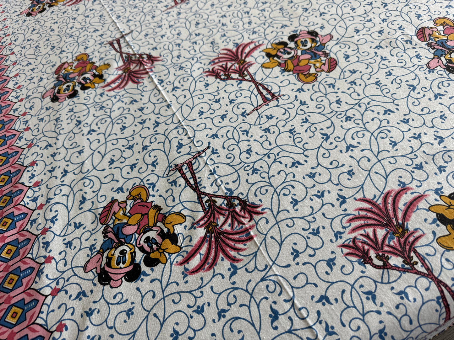 Hand-Block Printed Cotton Queen Bedsheet – Mickey & Minnie Motif | Aayamora