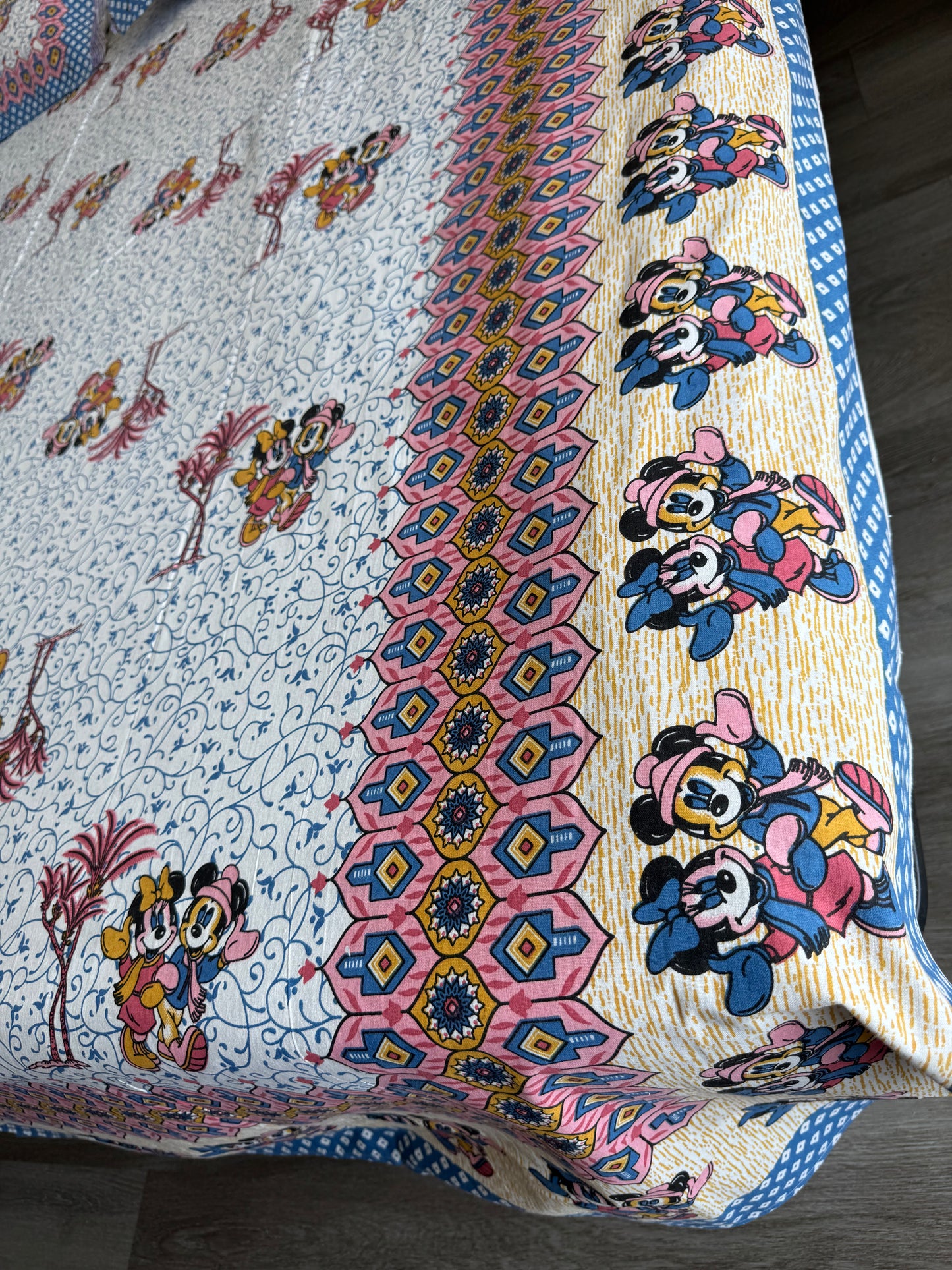 Hand-Block Printed Cotton Queen Bedsheet – Mickey & Minnie Motif | Aayamora